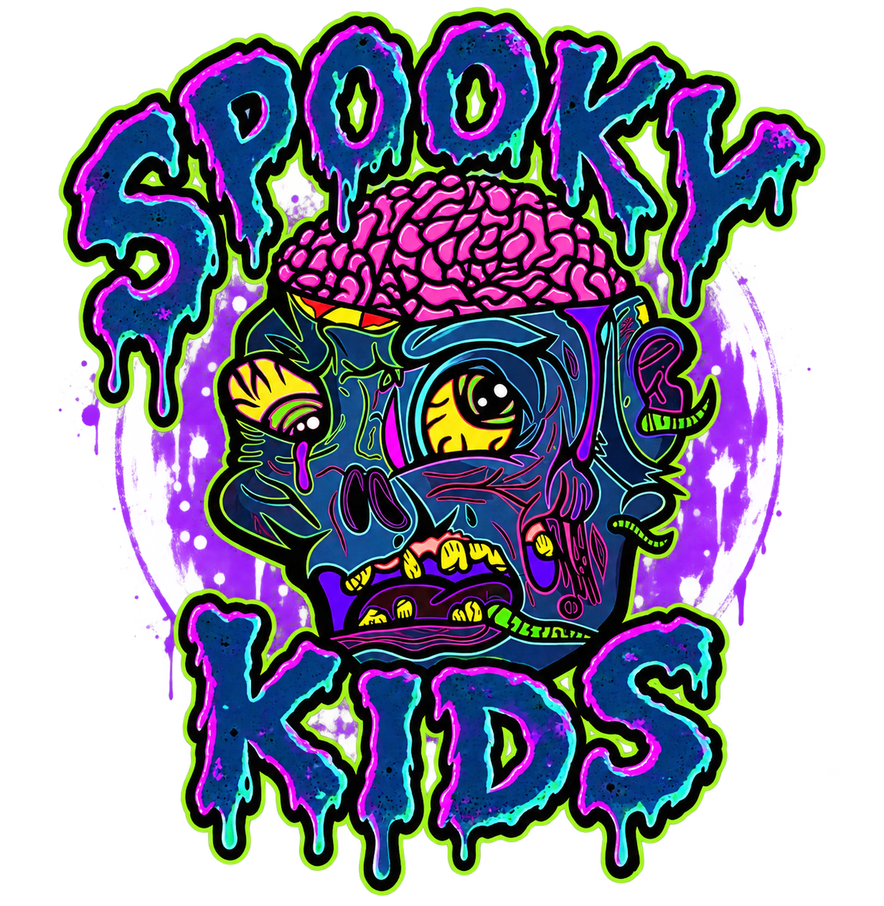 Zombie Skull Button — Pink/Cyan
